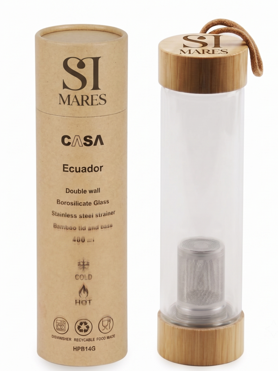 SI MARES "Ecuador" Eco-Luxury Double-Wall Glass Infuser Bottle